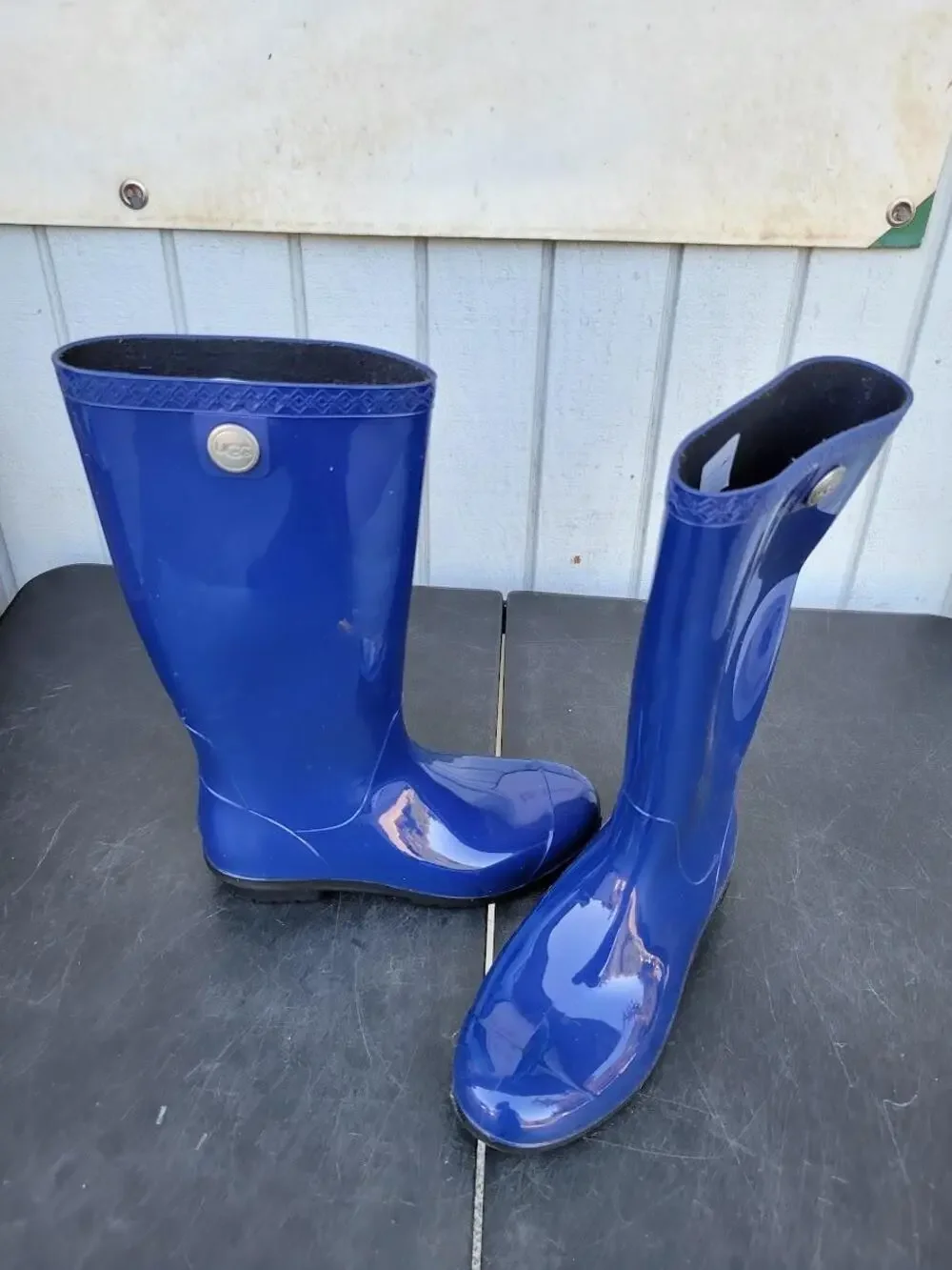 UGG Rain Boots Womens Size 7 Blue Rubber Mid Calf Waterproof Pull On 1012350